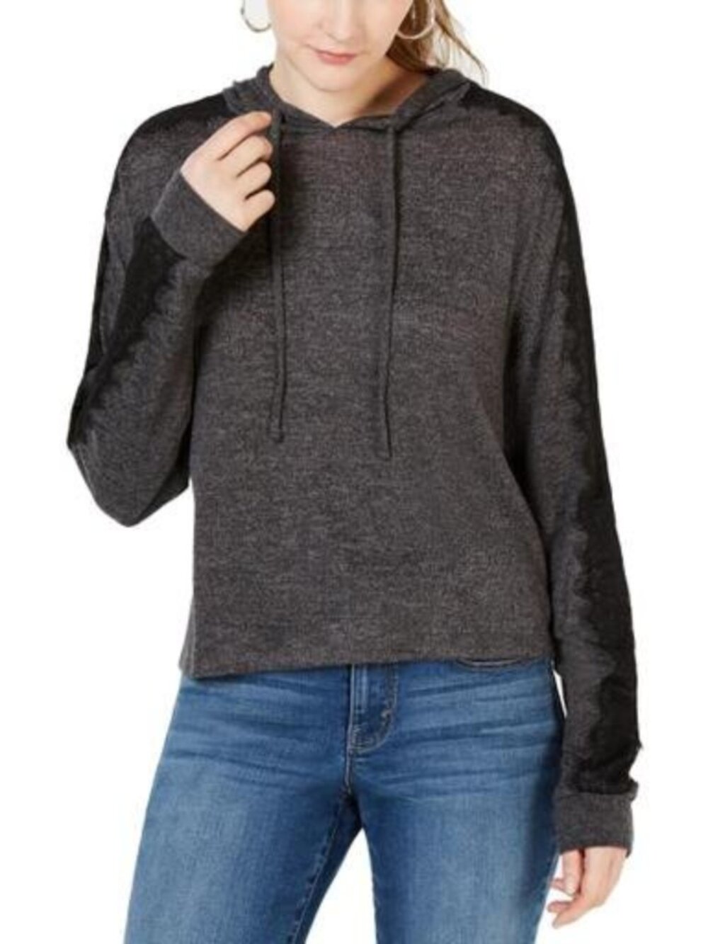 Ultra Flirt Juniors Lace Trimmed Marled Hoodie
